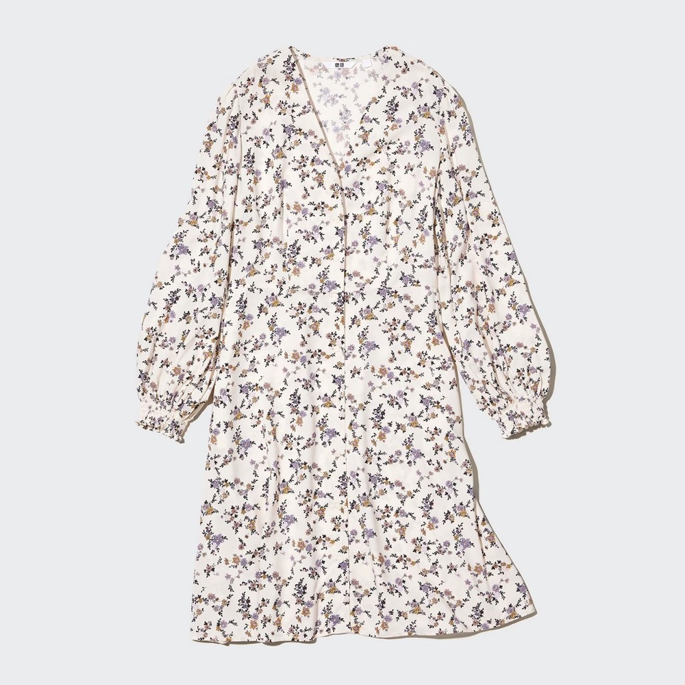 Floral V-Neck Long-Sleeve Flare Mini Dress